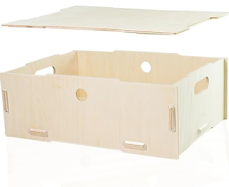 clipfritz - Holz Aufbewahrungsbox mit Deckel (ca.39x29x14cm) Holzkiste stapelbar, tragbar - Kiste zur Aufbewahrung, Ordnen - Holzkasten mit Griffe - Holzbox/Ordnungsbox für Kinderzimmer und Spielzeug