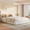 Luxuriöses Polsterbett 180 x 200 cm, Doppelbett mit LED-Beleuchtung und Stauraum, gepolstertes Bett mit Lattenrost und Air-Bar, Stauraumbett in Knopfoptik mit modernem Flair (180x200cm)