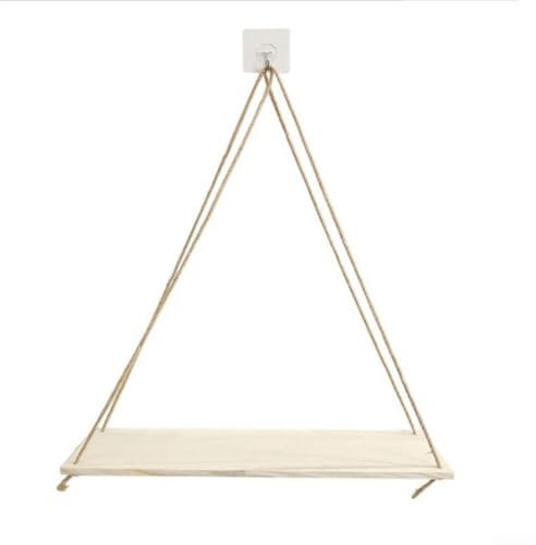 Floating Shelves, Recycled Wood Hanging Shelves, Wall Mounted Hanging Shelves, Rope Rack Flower Pot Storage Rack, Wooden Board Hanging Rack For Home, Courtyard(UUU0380006001_WOOD COLOR)