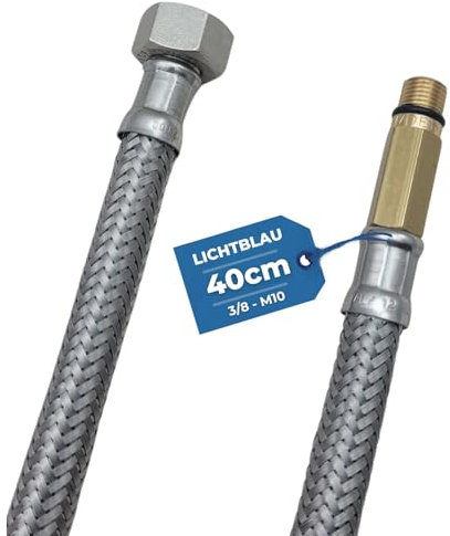 LICHTBLAU Lot de 2 tuyaux en acier inoxydable résistants aux plis I 40 cm I 3/8 vers M10 I Convient pour robinet d'eau potable Robinet d'angle Tuyau blindé Robinet de cuisine