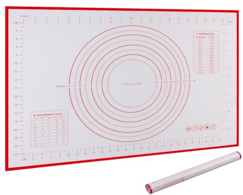 Rosenstein & Söhne Silikon-Backmatte XXL: Silikon-Backmatte mit Maßen & Schablonen, Antihaft, 60 x 40 cm (mit Maßangaben, Ausrollmatte, Pasta)
