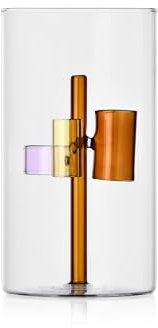 Ichendorf Milano Vaso 3 Candele, Ambra, Collezione Iris, H20 cm, Vetro Borosilicato, Fatto a Mano
