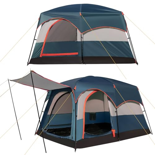 COSTWAY Zelt für 4-6 Personen, Campingzelt mit Vorzelt und 2-Raum-Trennwand, großes Tunnelzelt mit eingenähtem Zeltboden, wasserdicht, Familienzelt mit Tragetasche für Camping (Blau)