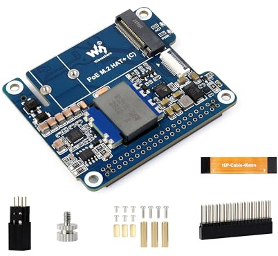 PCIe to M.2 Adapter with PoE Compatible with Raspberry Pi 5, PoE and PCIE to M.2 Two Functions, Supports NVMe Protocol M.2 Solid State Drive 2230/2242, Supports IEEE 802.3af/at Network Standard