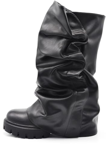 IF Stivali Donna 2 in 1 con Gambale Arricciato Rimovibile – Design Versatile con Platform – Look Doppio in un Solo Paio G705 Nero N.38
