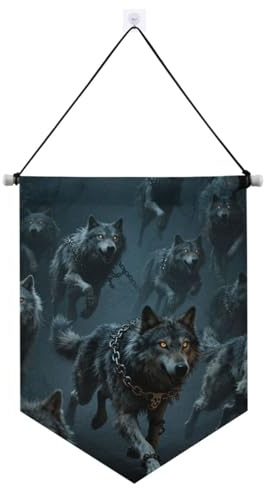Halloween-Kürbis und Wolf, Stoffbanner zum Aufhängen, mit Teleskopstange, Hof-Banner, hängende Party-Dekorationen für Büro, Schule, Klassenzimmer, Schlafsaal, Zuhause