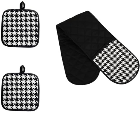 Black Oven Gloves Heat Resistant Premium Double Quilted Oven Mitts for Cooking Baking Non-Slip Extra Long Mitts with 2 Potholders Ideal for Grilling or Home Essentials