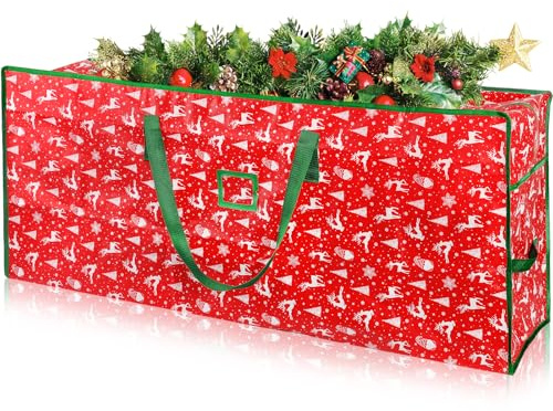 Sac de Rangement pour Sapin de Noël, Motif élan Durable Sac À Sapin De Noel pour Arbres de Noël de 9 Pieds Détachables Rangement de Transport Housse de Protection pour Arbre Tissu Oxford Pliable