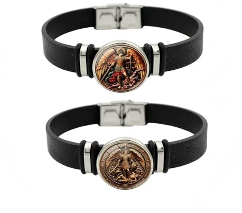 ZENRUIMING 2 Stück St. Michael Erzengel Lederarmbänder, religiöse Schutzarmbänder für Herren, Glaubensschutz, Schmuck