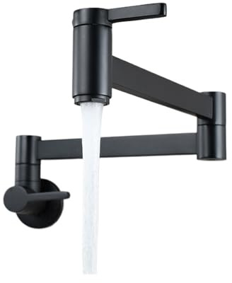 Dehnbarer Schwenkarm-Waschhahn, Wandmontage, klappbarer Küchen-Einzel-Kaltspülbecken-Messinghahn, drehbarer Doppelgelenk-Auslauf Mit Durchflussregelung(Matte Black Type A)