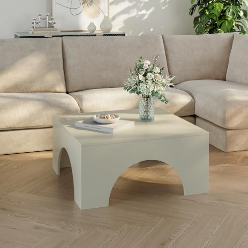 [en.casa] Tavolino da Salotto con Piano Quadrato Tavolo Basso Centrale da Caffè con Struttura ad Archi 80 x 80 x 37 cm per Soggiorno Studio - Colore Sabbia
