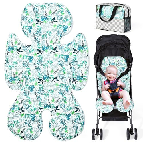 Orzbow Colchoneta Silla Paseo Universal Verano, Reversible, Hojas Verdes | Grande Gel Funda Carro Bebe Universal, Colchoneta Carro Bebe Verano para Carrito, Asientos Bebé y Minicuna