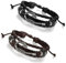 Flongo Men's Womens 2PCS Tribal Nautical Fish Hook Leather Wrap Bangle Cuff Bracelet, Fit 8-10 inch Wrist
