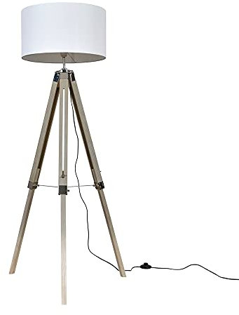 MiniSun | Modern Light Wood & Chrome Tripod Floor Lamp with a White Drum Shade | Floor Lamps & Torchieres, Home Décor & Improvement Essential