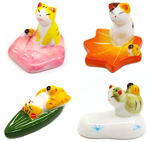 Essstäbchenhalter für Katzen, 4 Stück, japanischer Stil, Keramik, Katzen-Essstäbchen-Ablage, Set, Löffelständer, Messer, Gabelhalter