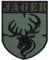Jäger Patch zum annähen | Hirsch Wappen Geschenk Förster Waidmann Abzeichen Hirschkopf mit Geweih Aufnäher Applikation für alle Stoffe | 70x90mm