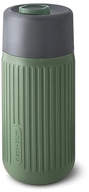 BLACK + BLUM - Leak Proof & Taste-Neutral Glass Travel Cup - Silicone Sleeve & Lockable Cap - Dishwasher Safe, Olive - 340ml
