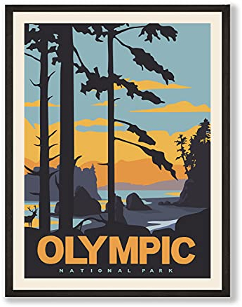 HerZii Prints OlympicNational Park Wandkunst Vintage Poster & Drucke Set, Vintage National Parks Poster, Natur Vintage Wandkunst, Berge Reise Dekor Nationalpark Poster (30,5 x 40,6 cm, ungerahmt)