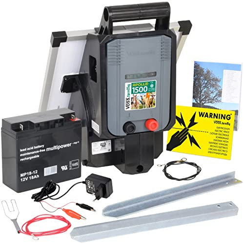 VOSS.farming Electrificateur 12 V Apollo 1500 avec Panneau Solaire 15 W, pour clôtures électriques, pour clôtures de pâturage, Set Complet