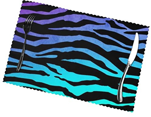 Purple Blue Green Camouflage Zebra Stripes Heat-Insulated and Oil-Proof Plate Mats Set of 6, Washable Plate Mats Set