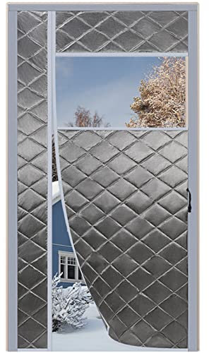 Magnet Thermo Türvorhang 100x230cm, Isolier Schutz Panel-Isolierung Mit Transparentem Fenster Wärmeschutzvorhang Haustür für Garagen, Grau