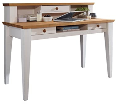 Woodroom Oslo Schreibtisch Arbeitstisch Bürotisch, Kiefernholz, Weiß, B/H/T in cm 124x99x62