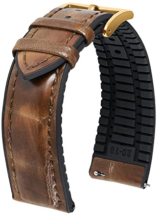 BINLUN Bracelet Montre en Cuir Motif Alligator et Silicone Hybrid Remplacement Bracelets de Montre à Dégagement Rapide pour Homme Femme(21mm,Marron Clair Boucle Or Rose)