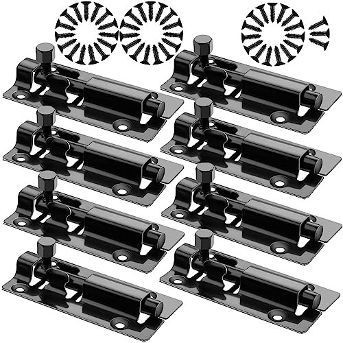 Door Lock Bolt Lock 8Pcs 3 Inch 75mm Door Bolts for Internal Doors Stainless Steel Slide Bolt Durable Gate Latch with Screws for Bathroom Bedroom Toilet Shed Barrel Yard Garage Pet Gates(Black)