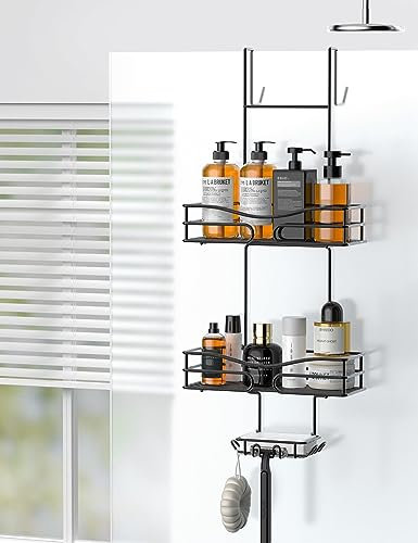 Cooeco Porta Shampoo Doccia da Appendere Nero - Mensola Doccia da Appendere Portaoggetti Doccia antiruggine con Porta Sapone Integrato e 6 Ganci per il Bagno…