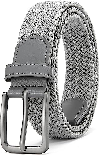 DOOPAI Elastischer Stoffgürtel Herren Grau Geflochtener Stretchgürtel Dehnbarer Gürtel für Damen 115cm