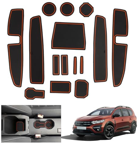 GAFAT 2022-2024 2025 Dacia Jogger Antirutschmatten, Jogger Hybrid/Extreme 2024 Gummimatten rutschfest Non-Slip, Mittelkonsole Matten, Türnaht Matten, Dacia Jogger Zubehör (Orange)