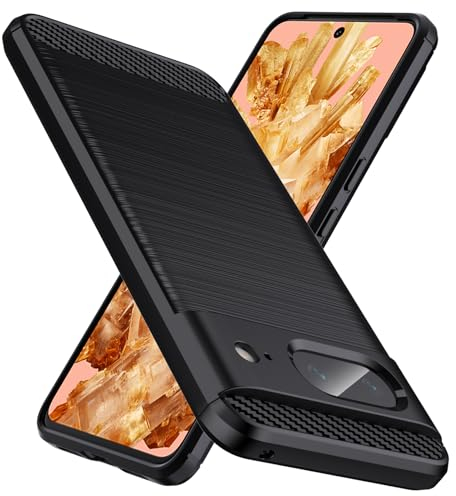 Natbok Funda para Google Pixel 8,TPU Suave + Fibra de Carbono Flexible Carcasa,Grado Militar a Prueba de Golpes,Anti-Raspaduras,Antideslizante Funda para Google Pixel 8,Negro