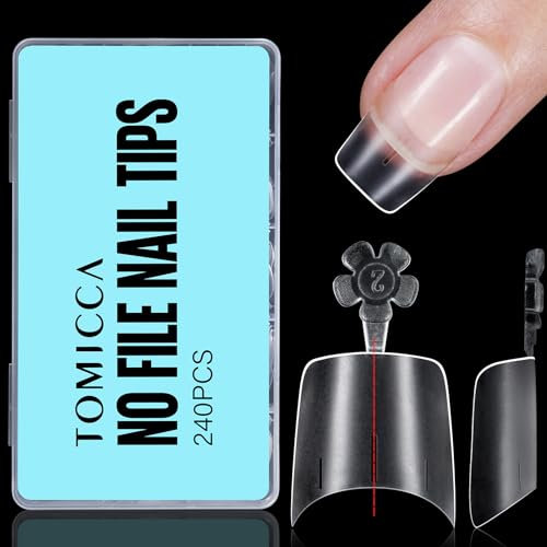 TOMICCA 240Pcs Short Square Nail Tips - Half Cover Acrylic Matte Tips for Extensions | No-File French Design, 12 Sizes Salon Quality