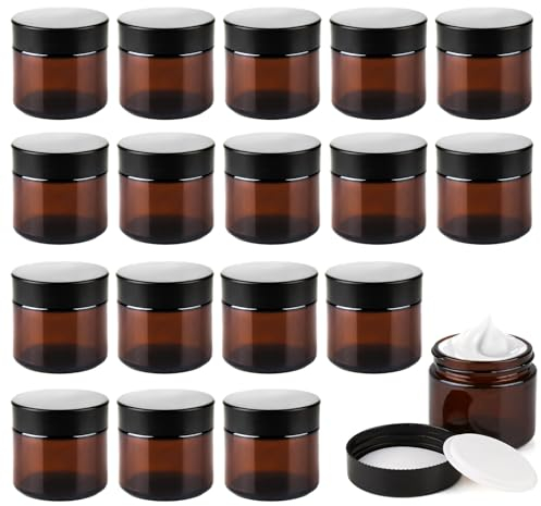 16 botes vacíos de cristal ámbar de 60 ml, vacíos, para cremas, lociones, aceites esenciales en polvo, 60 ml