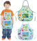 DATIFF 2 Stück Kinderschürze Dinosaurier Kochschürze Dino Jungen Blau Küchenschürze mit 2 Taschen Dinosaurier Schürze Kinder 3-10 Jahre Grün Malschürze Junge für Kochen Backen Malen