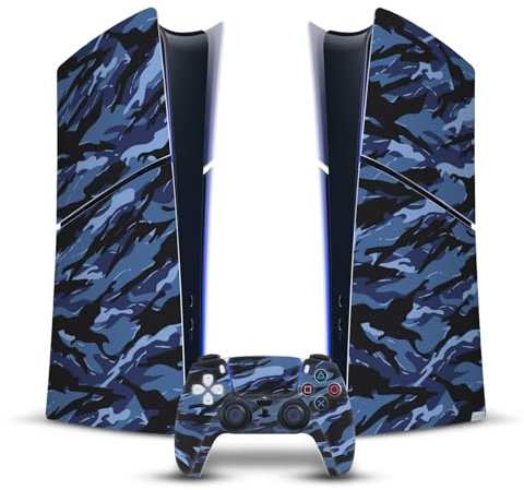 Head Case Designs Blau Camo Tarnung Vinyl Haut Gaming Aufkleber Abziehbild Abdeckung kompatibel mit Sony Playstation 5 PS5 Slim Digital Edition Console & DualSense Controller