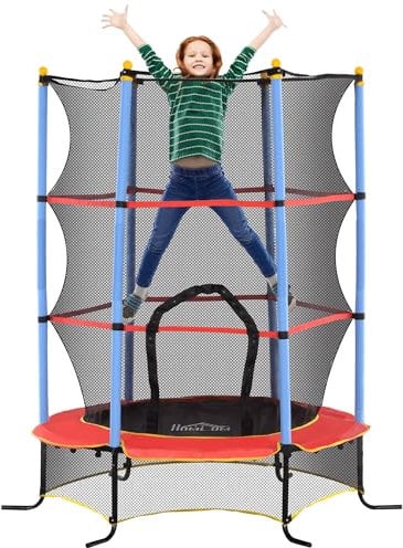 HOMCOM 6FT Kids Trampoline for Toddlers with Safety Net Enclosure Outdoor Indoor for Age 3-10 Years, Blue
