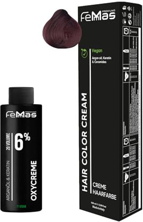 Femmas Haarfarbe Set Dunkelblond Rot 6.6 I Hair Color Cream 100ml + Oxycreme 100ml 6% I Permanente Haar-Coloration + Entwickler I Schonend & langanhaltend I Salon-Haarfarbe für Zuhause