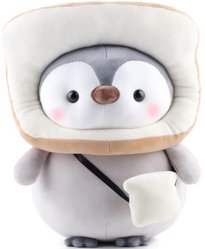 ANBOOR Pinguin-Stofftiere, 35 cm Toast-Pinguin-Stofftiere, weiches Kissen aus Plüsch mit Brot-Outfit, Tierspielzeug für Geburtstagsparty-Geschenke