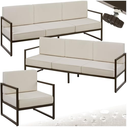 tectake® Gartenlounge Outdoor, 2X Sofa 3 Sitzer 1x Gartensessel, Relaxsessel Garten, Gartenbank, Gartenmöbel, Balkonmöbel, Terrassenmöbel, Wintergarten, Sitzecke Outdoor, Gartenlounge - 7 Sitzplätze