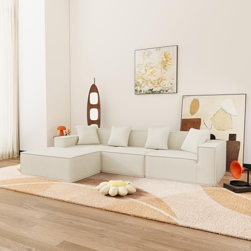 VASOENY 277 X 164 cm Modulares Ecksofa, Self Combination L förmiges Sofa aus Cordstoff mit Ottomane, kein Zusammenbau erforderlich