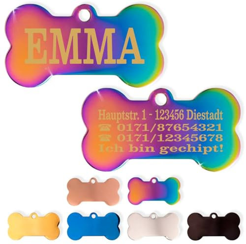Ibera gifts - Hundemarke Mit Gravur - Hundemarke Personalisiert - Edelstahl - Für Mittelgroße Und Große Hunde - 40 x 21 mm (Mehrfarbig)