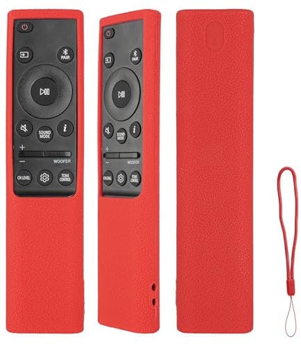 Silicone Remote Control Case Compatible with Samsung AH81-15047A AH81-15498A Soundbar Remote Shockproof Protective Shell Cover with a Lanyard (Red)