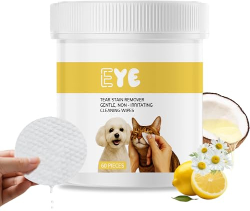 Pet Eye Wipes for Dogs & Cats, Dog Eye Wipes for Discharge and Crust, Tear Stain Remover for Dogs, Natural and Non-Irritating, Pet Eye Care, Wrinkle, Face, 60pcs