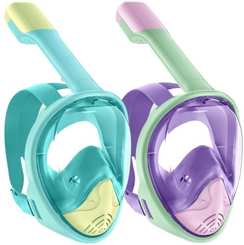 Lealinga Full Face Snorkel Mask Kids, Snorkeling Mask with Detachable Sports Camera Mount, Anti-Fog & Dry Top Snorkel Set, Diving Mask with Anti-Leak Technology for Kids