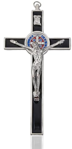 DICOSMETIC 1 Stück 19.2 x 9.8 cm Kleines Legierung Wandkreuz Sankt Benedikt Schwarzes Emaille Kruzifix Jesus Christus Katholisches Christliches Kreuz Dekor Ostergeschenke Für Frauen Männer