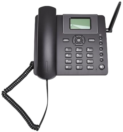 CCYLEZ Teléfono de Sobremesa gsm Inalámbrico, Teléfono Dual SIM 2G con Antena Externa para Hogar, Hotel, Negocios, Fijo Incorporado Radio y Despertador, Marcación Rápida, Negro