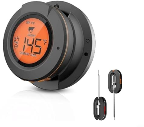 Smartes BBQ-Thermometer mit 4 Sonden, 60 m WLAN-Reichweite, Digitales Fleischthermometer aus Edelstahl für Grill und Ofen, App-Steuerung mit Alarm, Küchengerät für Perfektes (thermometer+2 probe)