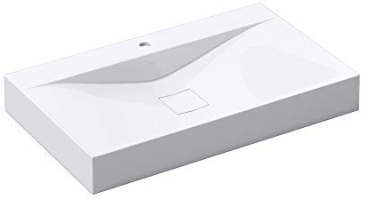 Mai & Mai Lavabo sobre Encimera Lavabo Suspendido Baño Lavabo | Rectangular | Blanco Brillante | Mármol Fundido | 80x48x10cm | con Orificio para Grifo y Tapa de Desagüe sin Rebosadero | Colossum810