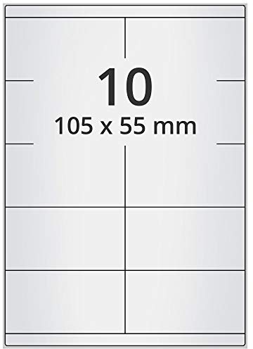 Wetterfeste Folienetiketten auf A4 Bogen, silber - 105 x 55 mm - 1.000 Polyester Etiketten auf 100 Blatt, selbstklebende PET Etiketten, matt, Typenschild-Aufkleber